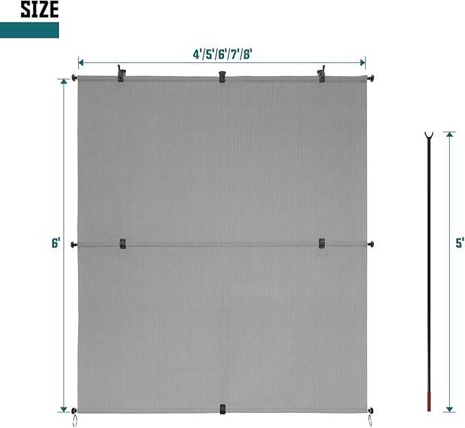 Bynbbur 8'W x 8'H Outdoor Patio Shades Foldable Roller Blinds, 220 GSM Sun Shade Roll Up Porch Screens Exterior Shade Cloth for Deck Pergola Backyard, Light Gray