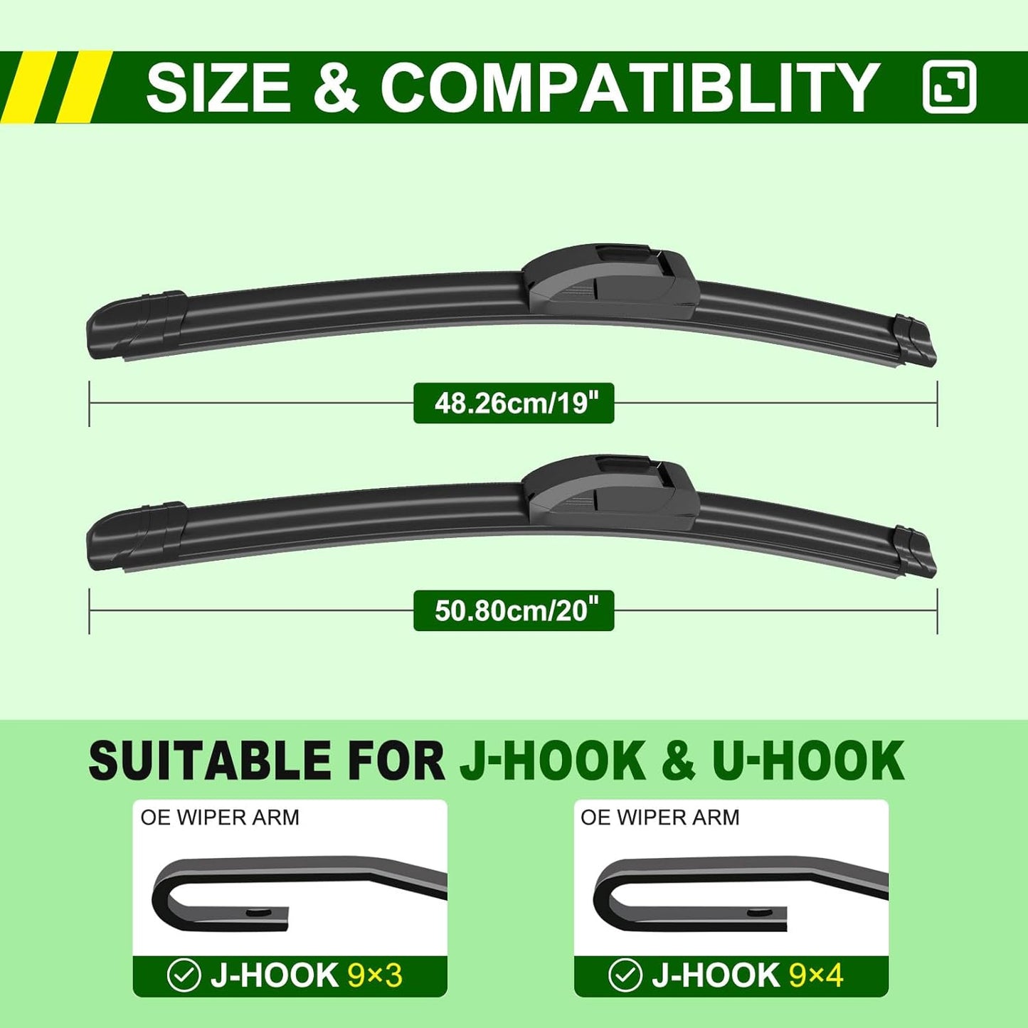 OEM Quality 20in + 19in Premium All-Season Windshield Wiper Blades for Original Equipment Replacement(Set of 2)