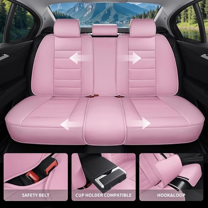 Car Seat Covers Full Set Custom Fit for Chevy Malibu 2000-2025 - Luxury Leather with Lumbar Support, Breathable, Waterproof, Anti-Slip, Durable, Easy to Install (Pink, Full Set)