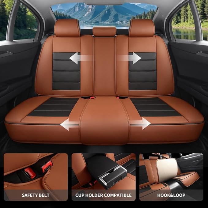 Car Seat Covers Full Set Custom Fit for Chevrolet/Chevy Trailblazer 2021-2026-Premium Faux Leather with Lumbar Support, Breathable, Waterproof, Anti-Slip, Easy to Install (Black&Brown,Full Set)
