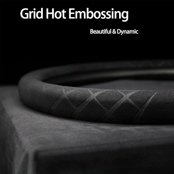 Suede Steering Wheel Cover,Compatible with Volkswagen Jetta Golf Rabbit GTI Suede Leather Sport Non-Slip Wheel Cover Car Interior Accessories 15 inch for Man and Women
