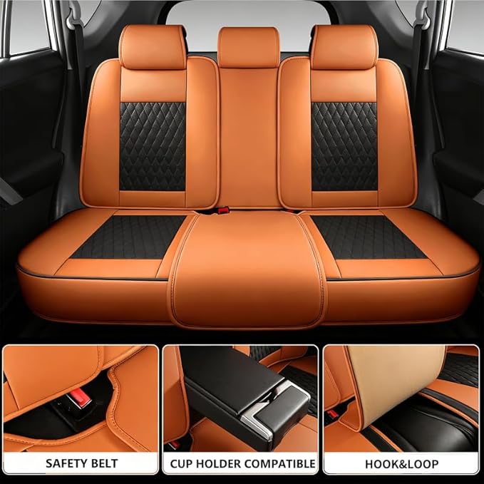 Car Seat Covers Full Set Custom Fit for Ford Ranger 2000-2026 - Premium Faux Leather with Lumbar Support | Breathable, Waterproof, Anti-Slip, Durable (Black&Brown,Full Set)