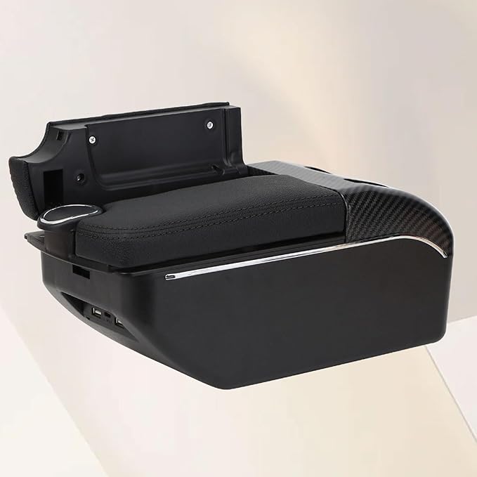 AULPHIKE Compatible with Ford Focus Armrest 2 Mk2 2005-2011 Car Center Console Organizer Armrests Double Door Storage with USB Ports（Black Style）