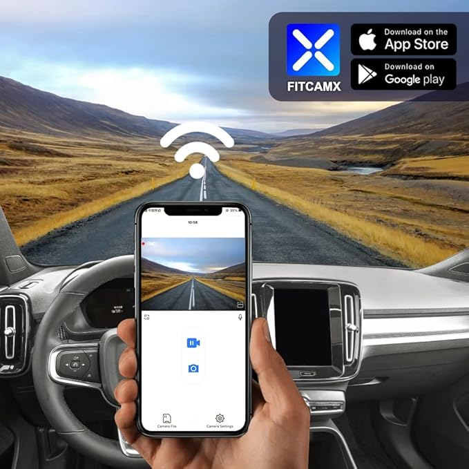 Fitcamx 2K Dual Dash Cam Suitable for Volvo XC40 & XC40 Recharge B4 B5 T4 T5 P8 (Model B), OEM Style, Front 1440P+Rear 1080P HD Video, Loop Recording, WiFi & APP, G-Sensor, Easy to Use, 64GB Card