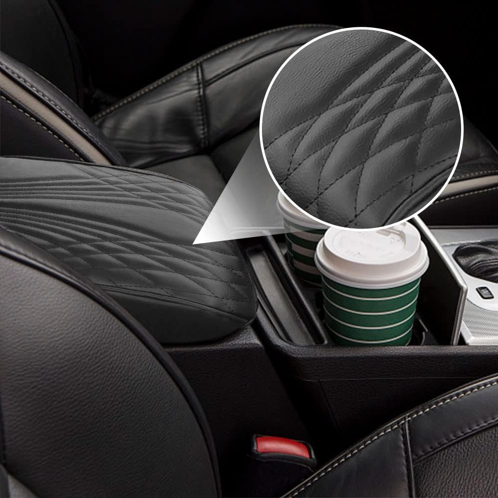 2025 Upgrade Universal Style Memory Cotton Car Armrest Box Pad,New Leather Car Armrest Box Pad Car Center Console Cover Pad,Vehicle Seat Box Cushion Protector for SUV Truck (Black, Wave Pattern)