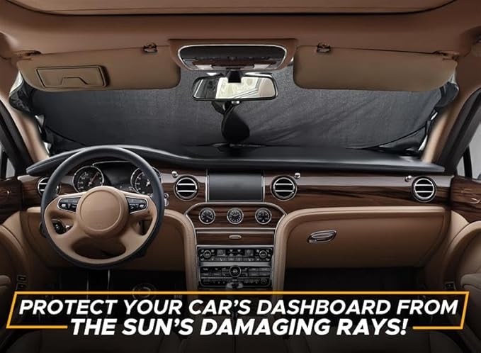 EcoNour Car Windshield Sunshade | Blocks 99% Heat & Keeps Interior Cool | Universal Fits Cars, SUVs, Trucks | Automotive Sun Screen, Visor & Car Accessories for Summer | Medium (64x32 Inches)