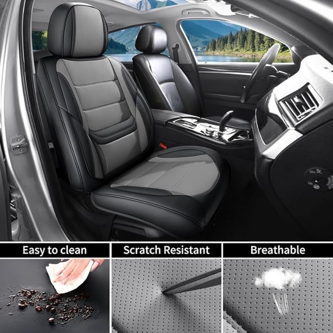Car Seat Covers Full Set Custom Fit for Ford Ranger 1999-2024 - Luxury Leather with Lumbar Support, Breathable, Waterproof, Anti-Slip, Durable, Easy to Install (Black&Gray, Full Set)