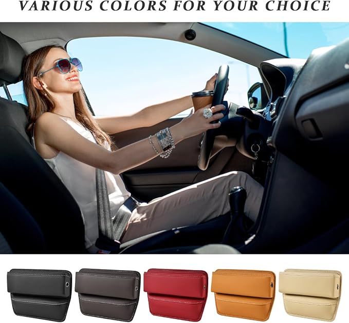 Kewucn Car Seat Gap Organizer, Adjustable Leather Front Seat Gap Filler Storage Box, Multifunctional Auto Console Side Pocket Organizer for Phone Glasses Key Card, Car Accessories (Red)