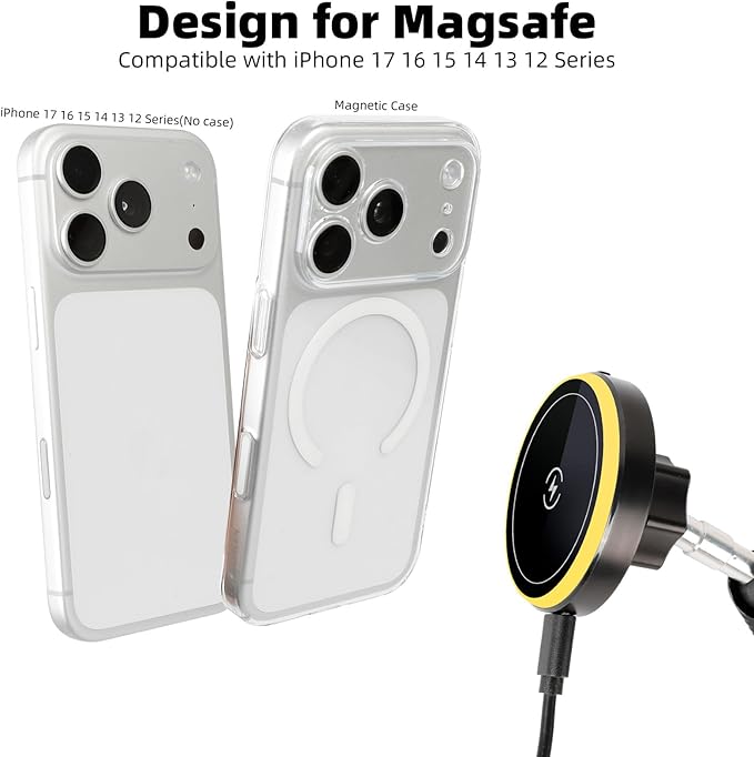 15W Magnetic Wireless Charging Phone Holder with 17mm Ball Socket for MagSafe, Universal Replacement for Car Air Vent, Dashboard, Windshield Phone Holders | Strong Magnet, 360° Rotation