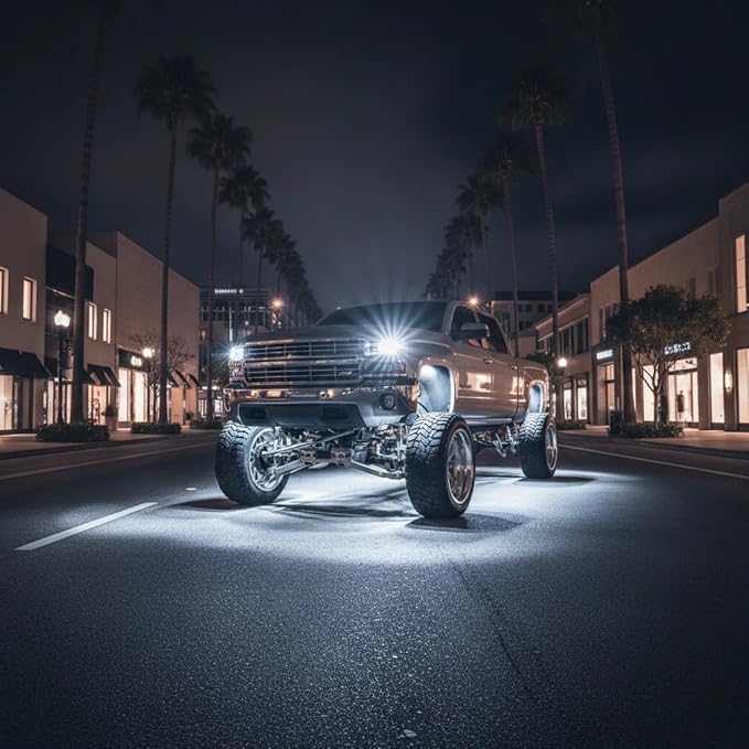 YONEDA 8 Pods White Rock Lights 6000K Ultra Bright LED Neon Underglow Lights IP68 Waterproof for Trucks SUV UTV ATV RZR Car Boats Pickup Motorcycle with 32.8ft Extension Wire