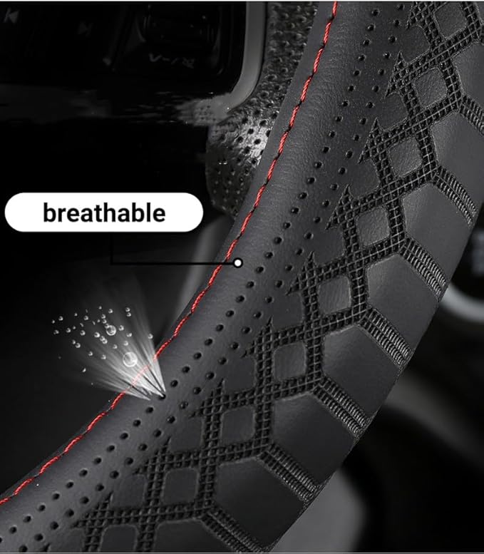 (15-19inch) Car Steering Wheel Cover Rubber Inner Ring All Car Universal Four Seasons Universal Thin Fiber Leather Anti-Slip 16 17 18 19 inch for Truck (17inch, Black)