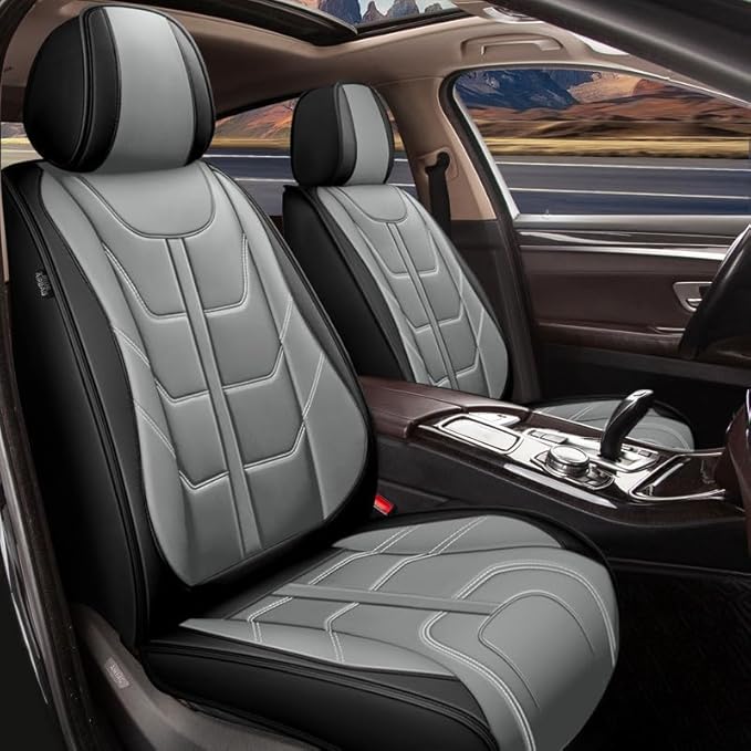 TTX LIGHTING Car Seat Covers fit for Mitsubishi Outlander 2007-2026 Front Seat: Premium Leather Automotive Seat Cover with Airbag Compatible Waterproof (2 Seats, Black & Gray)
