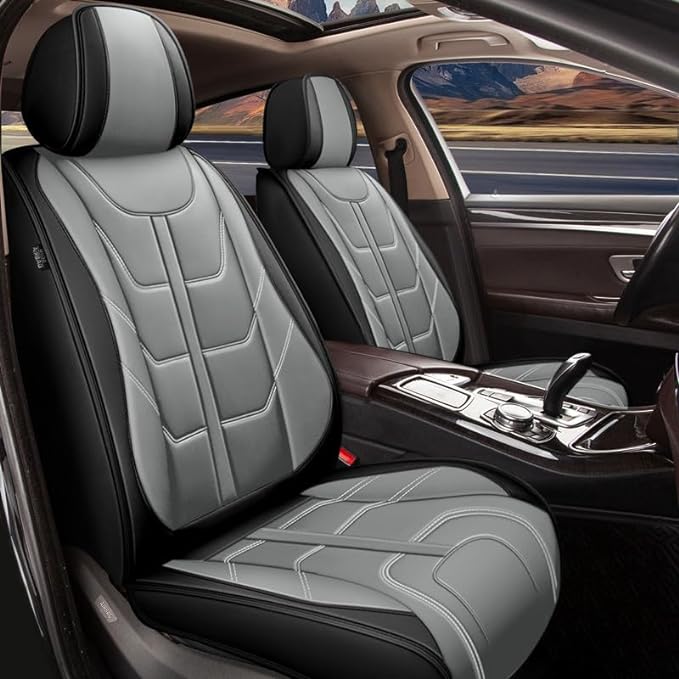 TTX LIGHTING Car Seat Covers fit for Ford Flex 2011-2019 Full Set: Premium Leather Automotive Seat Cover with Airbag Compatible Waterproof (5 Seats, Black & Gray)
