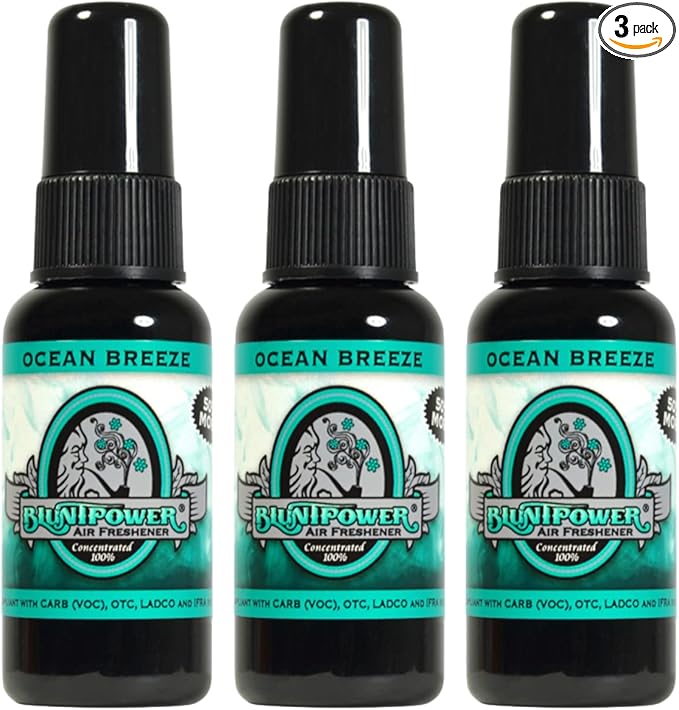 BluntPower (Ocean Breeze, 3 Pack) Concentrated Air Freshener - Premium Oil Based Air Freshener Spray For Home and Car - Long-Lasting Bathroom Spray, Car Freshener, & Odor Eliminator Spray