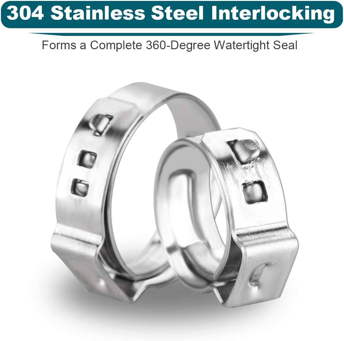 LOKMAN 50 Pack 3/8 Inch PEX Cinch Clamps, Stainless Steel Cinch Crimp Rings Pinch Clamps for PEX Tubing Pipe Fitting Connections(3/8 In)