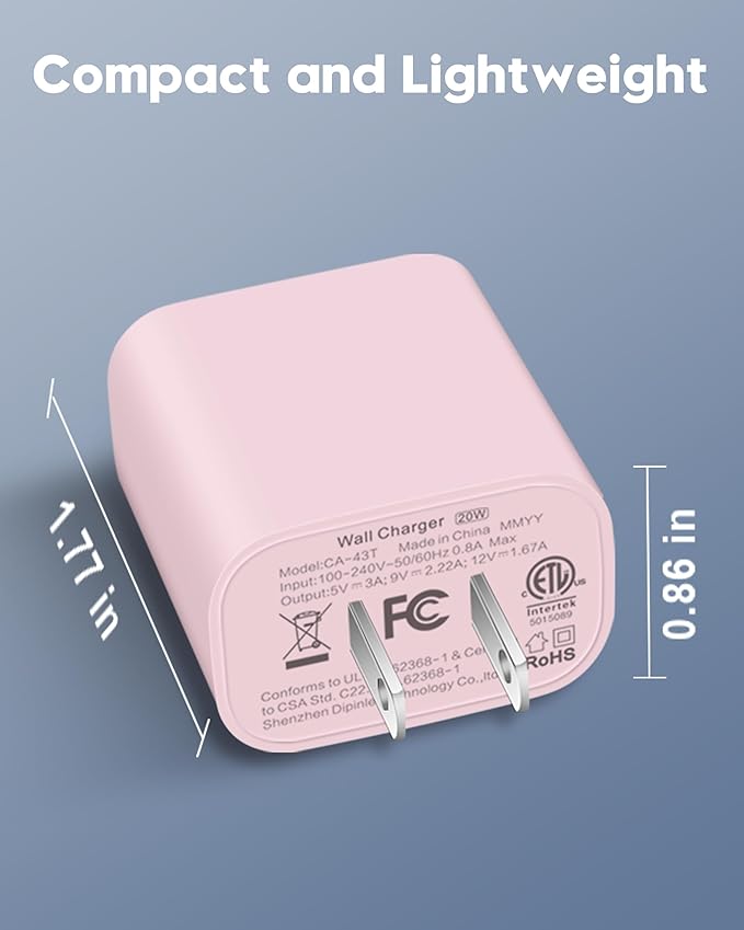 20W Fast Charger for iPhone 17/17 Pro Max/Air/17e/16/16 Pro Max/Plus, iPad Pro 13/12.9/11 inch, iPad 10th/Mini 6, AirPods, 2Pack USB C Wall Charger Type C Fast Charging Block with 3FT USB C to C Cable