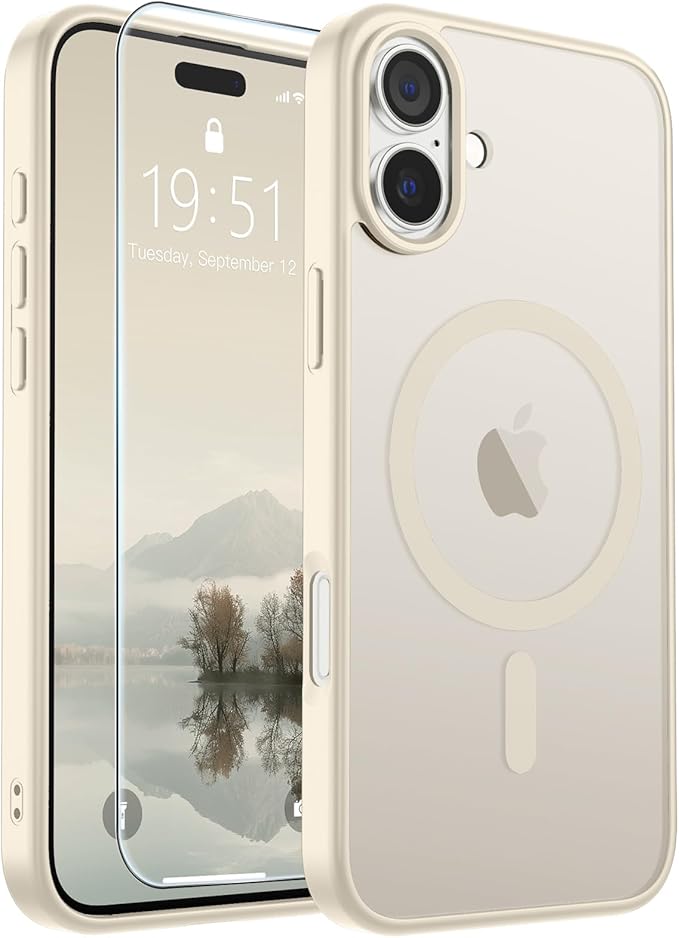 SUPFINE Magnetic for iPhone 16 Plus Case (Compatible with MagSafe) (Military Grade Drop Protection) Slim Translucent Matte Shockproof with Anti-Fingerprint Phone Case,Antique White