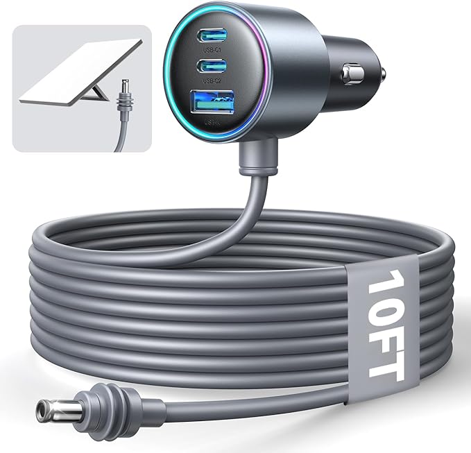 Starlink Mini Car Adapter, 10FT Starlink Mini Cable Car Charger, 12V-24V Cigarette Lighter Adapter [Stable Power Chip & 18AWG Waterproof Cable] Dual PD 45W + USB A 30W Ports for Cars, Trucks, RVs