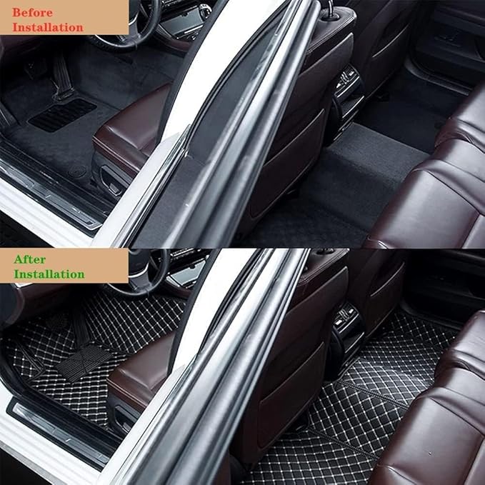 Custom Making Car Floor Mats Protection Pads for 99% Sedan/Coupe/Hatchback/SUV/Pickup Men Women Car Floor Mats Coverage Pads Anti-Slip Leather Floor Lining (Black Golden)