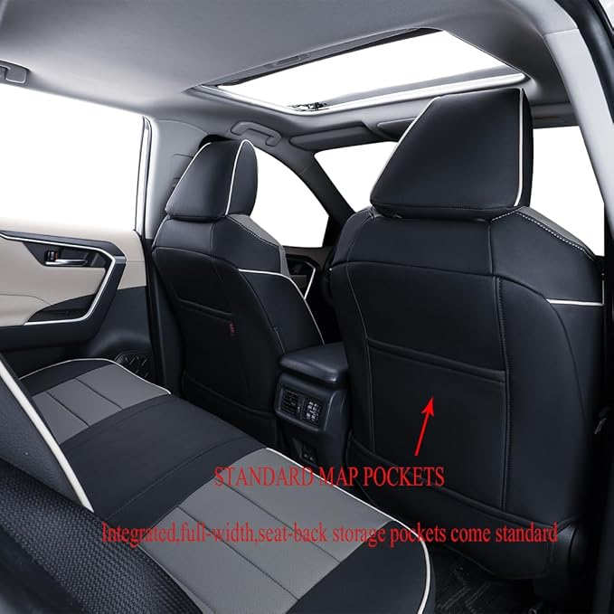 EKR Rav4 Seat Covers Custom Fit for Toyota RAV4 Adventure,TRD-Off Road 2019 2020 2021 2022 2023 2024, Leather Car Seat Cover Full Set for SUV,Faux Leather(Black/Gray)