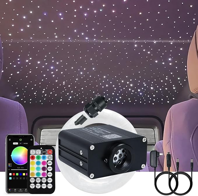 AKEPO 16W RGBW APP Twinkle Fiber Optic Lights, Small Size Music Activated 450pcs 0.03in 9.8ft/3m Optical Fiber Star Ceiling Light Kit for Car Headliner Star/Home