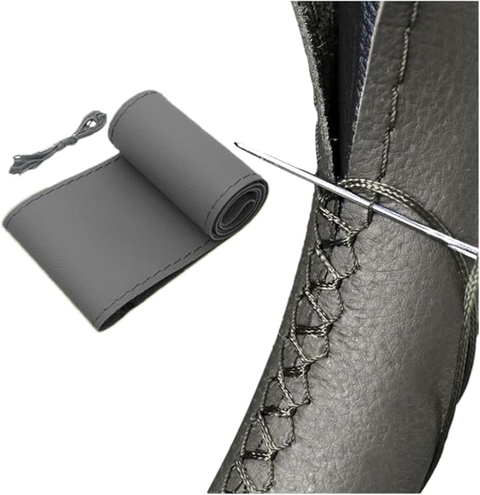 AUTOXBERT 38cm/15 Inch Hand Sewing Steering Wheel Cover Breathable Anti-Slip Leather Steering Wheel Cover for Nissan Qashqai Toyota Camry RAV4 VW Golf