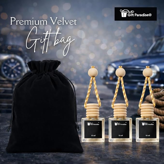 Sea & Stone Car Air Freshener Set of 3 (10 ml Each) | Hanging Diffuser with Velvet Gift Bag | Fresh Ocean Breeze & Earthy Mineral Aroma by Gift Paradise – Premium Fragrance for Car, Home & Office