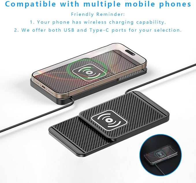 Wireless Charging Pad for Car for Kia K4 2025, Non-Slip Type C/USB 20W Fast Phone Charging Pad DIY Trim-to-Fit No Interior Damage,A&USB