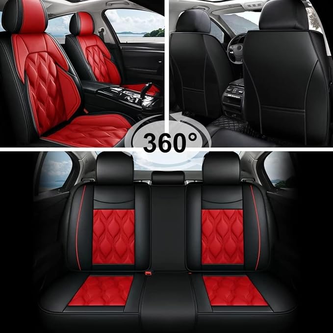 AOMSAZTO Full Set Car Seat Covers Fit for Ford Focus 2009-2018 Leather Automotive Cushion Waterproof Covers Seat Protector with Airbag Compatible (5Seats,Black&Red)