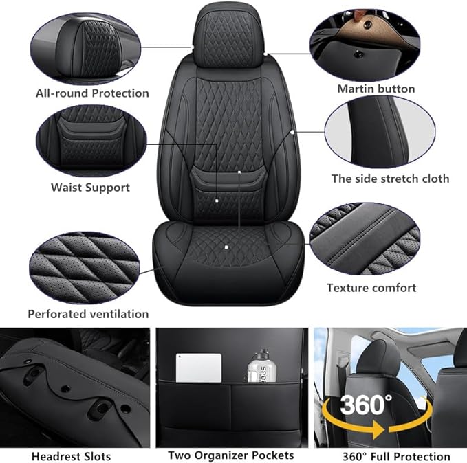 Front Seat Car Seat Covers Custom Fit for Buick Encore GX 2012-2026 - Premium Faux Leather with Lumbar Support | Breathable, Waterproof, Anti-Slip, Durable (Black,Front Seat)