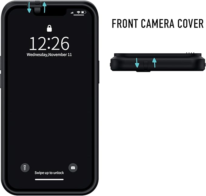 Spy-Fy iPhone 13 Pro Case with Camera Covers Front and Rear | Protect Your iPhone and Privacy | 6-Foot Drop Proof | 6,1 Inch | Camera Protection by Valenta. Black