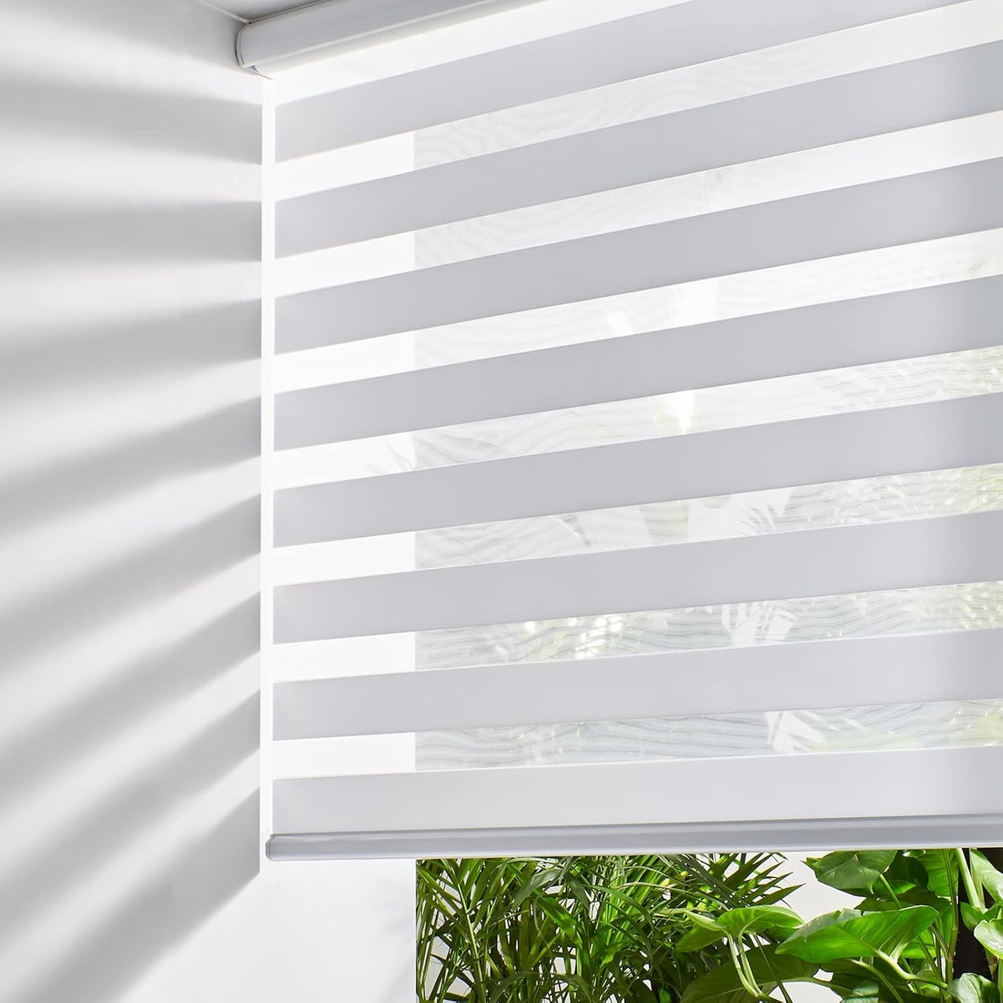 Persilux Cordless Zebra Blinds, Dual Layer Roller Shades (22" W x 72" H, White) Free-Stop for Doors, Light Control Day and Night, Light Filtering Sheer for Home