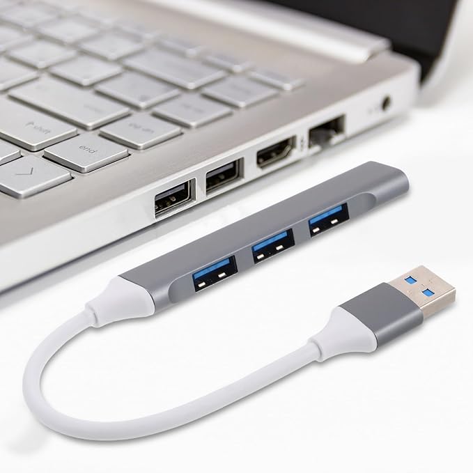POPETPOP USB Hub Multiport Expander for Laptop and Desktop 4-Port USB 3.0 Hub with Data Transfer Dark Gray for Gaming Accessories and Travel Use