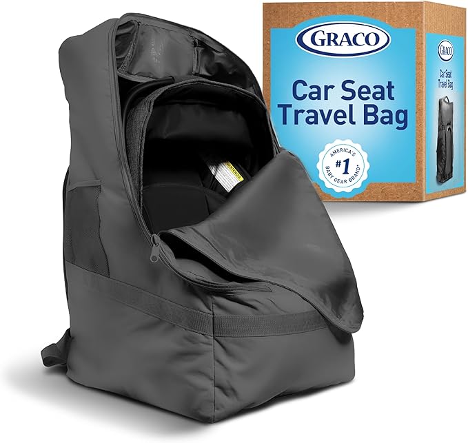Graco Padded Car Seat Travel Bag & Infant Carrier Backpack, Durable Large Back Pack for Carseats & Booster Seats, Airport Gate Check Bag Luggage, Double Padded Strap, Water Resistant Material, Black