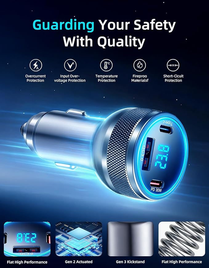 Starlink Mini Cable, 4-in-1 Starlink Mini Car Charger DC Power Cable + 12V-48V Cigarette Lighter Adapter with Digital Display, USB-C PD 45W and Dual USB-A 35W Ports for Cars, Suitable for Car (16.4FT)