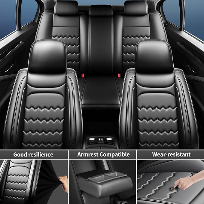CX-5 Car Seat Covers Custom Fit for Mazda CX-5 2013-2025 2026, Full Coverage Leather Waterproof Breathable Seat Covers, Automotive Seat Protectors, Airbag Compatible(Full Set Seats, Black)