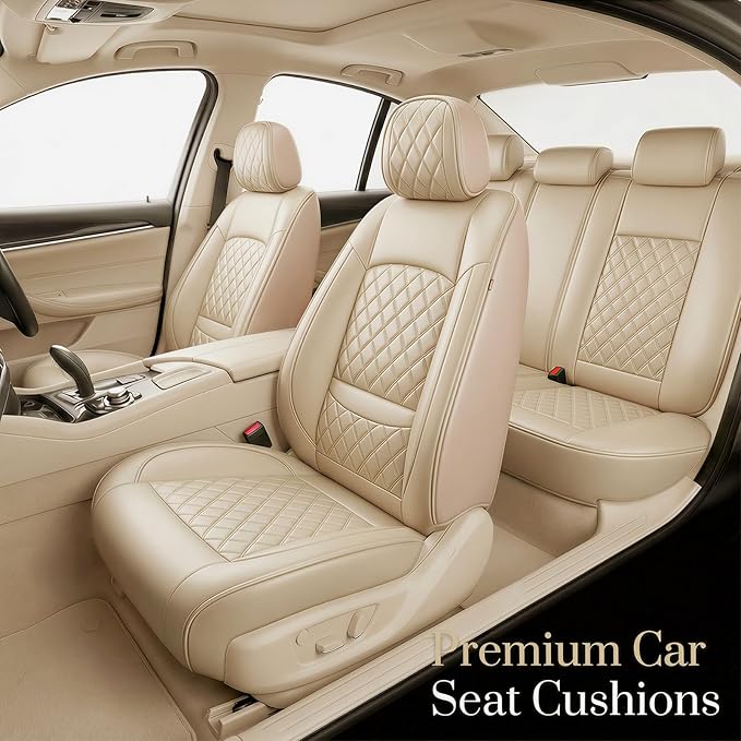 Fit for Equus Seat Covers Compatible with Hyundai Equus 2011-2016 - Waterproof Breathable Leather Automotive Seat Cushions Protector,Airbag Compatible,Only 2 Front seat Covers(Beige)