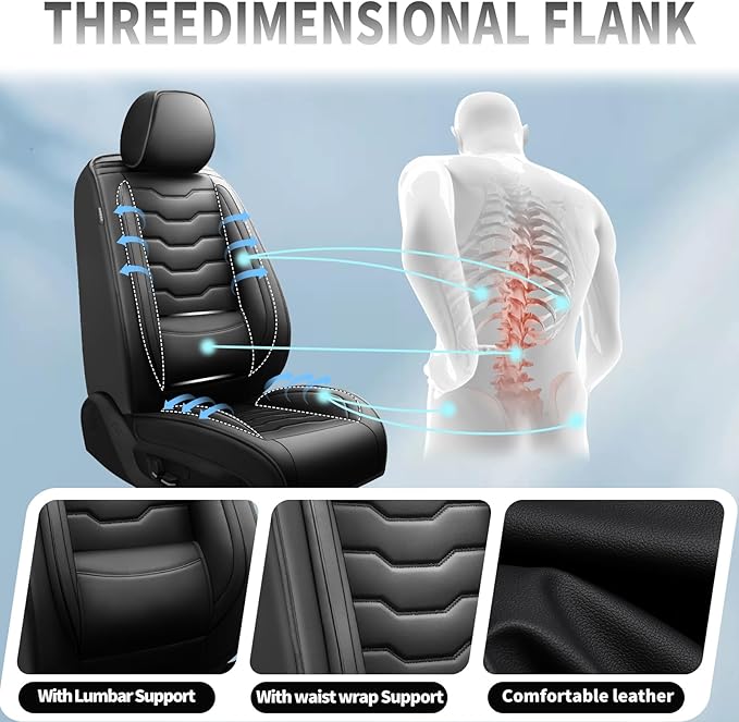 Fit Leaf Car Seat Covers Compatible with Nissan Leaf 2012-2025 2026 - Premium Leather， Waterproof Breathable， All-Weather Seat Cushion Protecto&Airbag Compatible (2 Front Seat Black)