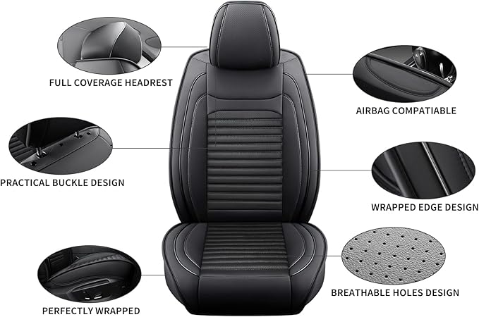 Front Seat Covers Fit for Toyota Corolla 2000-2025,2026, Car Seat Covers Front Seats, Breathable Faux Leather Automotive Seat Covers Front Pair Anti-Slip Seat Cover(Black, Front)