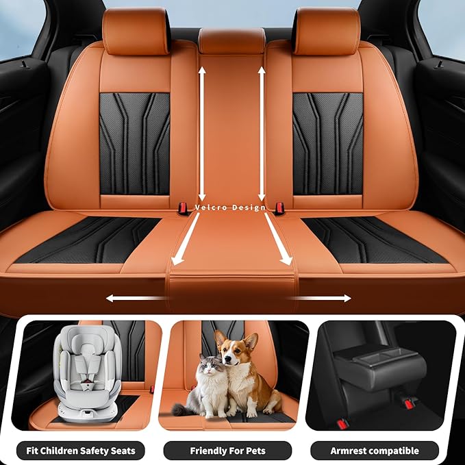 Fit Sentra Car Seat Covers Compatible with Nissan Sentra 2001-2025 2026 - Premium Leather， Waterproof Breathable， All-Weather Seat Cushion Protecto&Airbag Compatible (2 Front Seat Orange&Black)