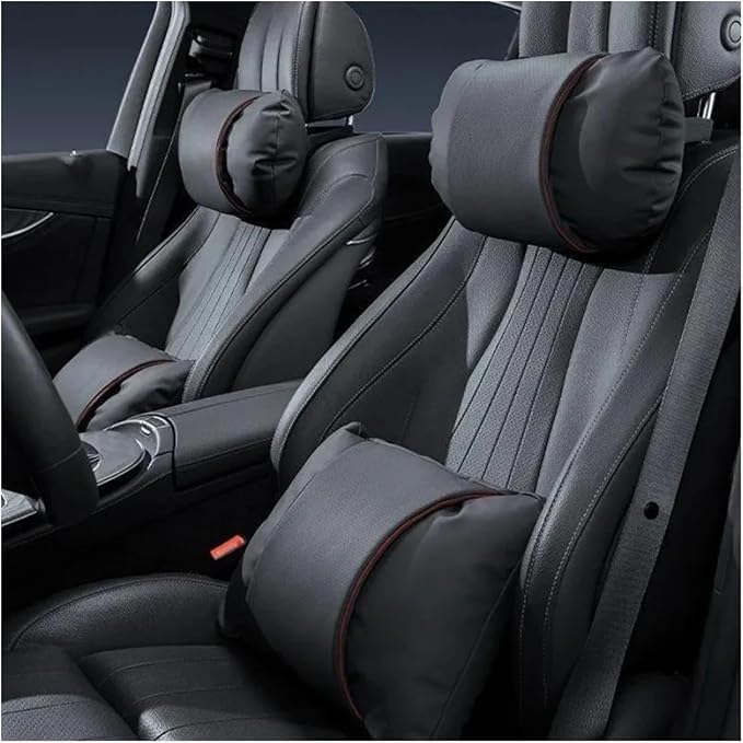 1/2PCS PU Leather Car Neck Pillow & Lumbar Support Cushion, Breathable Universal Seat Headrest Waist Pad, Soft Support Cushion for Daily Driving and Travel(C Style backrest)