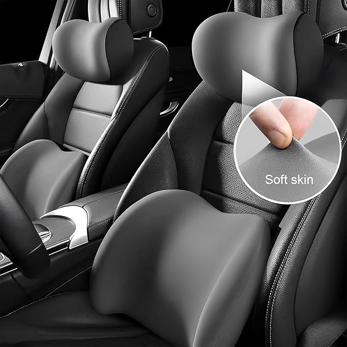 Headrest Lumbar Pillows Car Seat for Honda HRV CRV CRZ BRV 2001-2025, Ergonomic Neck Back Support Cushion, Comfortable Breathable Washable Cover, Memory Foam, Gray