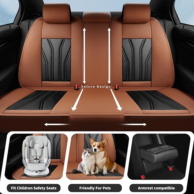 Fit Juke Car Seat Covers Compatible with Nissan Juke 2012-2015 2016 - Premium Leather， Waterproof Breathable， All-Weather Seat Cushion Protecto&Airbag Compatible (2 Front Seat Brown&Black)