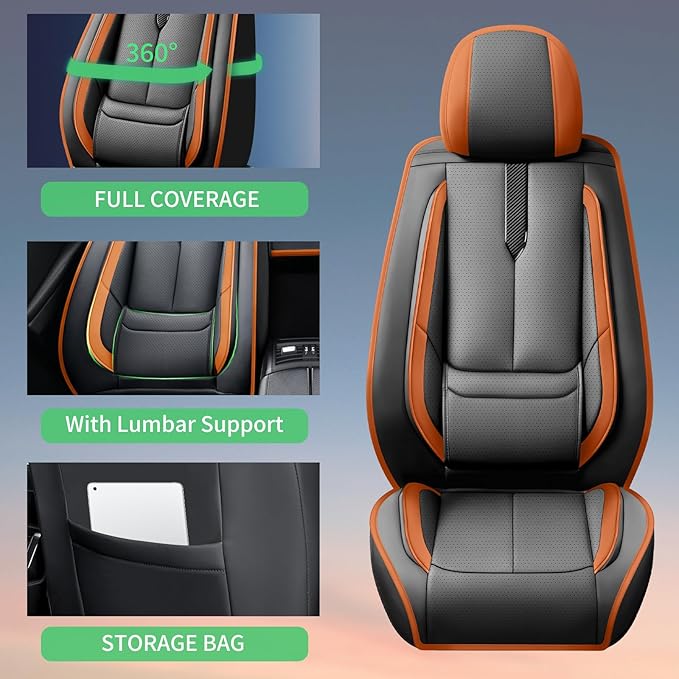 Fit Insight Car Seat Covers for Honda Insight 2010-2021 2022-Upgraded Premium Waterproof & Breathable Leather,Airbag Compatible,All-Weather Seat Cushion Protector,2 Front/Black-Brown