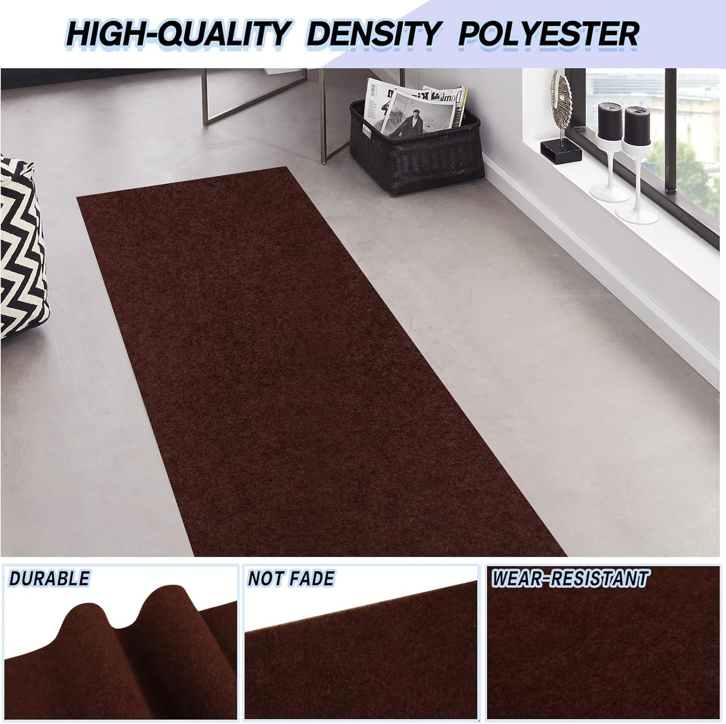 Custom Size Backed Non-Slip Area Rugs Runner, Easy Clean, Waterproof Runner Rugs for Hallway Entryway, Kitchen, Laundry, 4FT x 6FT, Brown