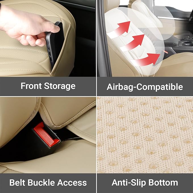 Coverland Custom Fit Car Seat Covers for SUV Compatible with [2009-2018 Subaru Forester] Premium Car Seat Cover Water Resistant Leather Non-Slip Interior Protector [Full Set Beige - Size Chart X77]