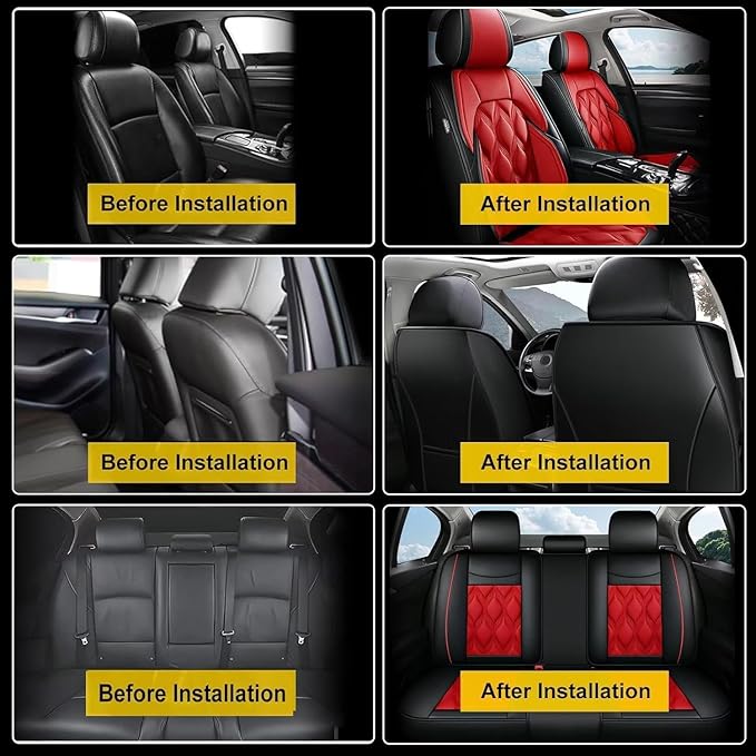 AOMSAZTO Car Seat Covers Full Set Fit for Chevy/Chevrolet Tahoe 2011-2026 Waterproof Faux Leather Car Seat Cushions Automotive 5 Seat Covers Set（Black&Red）