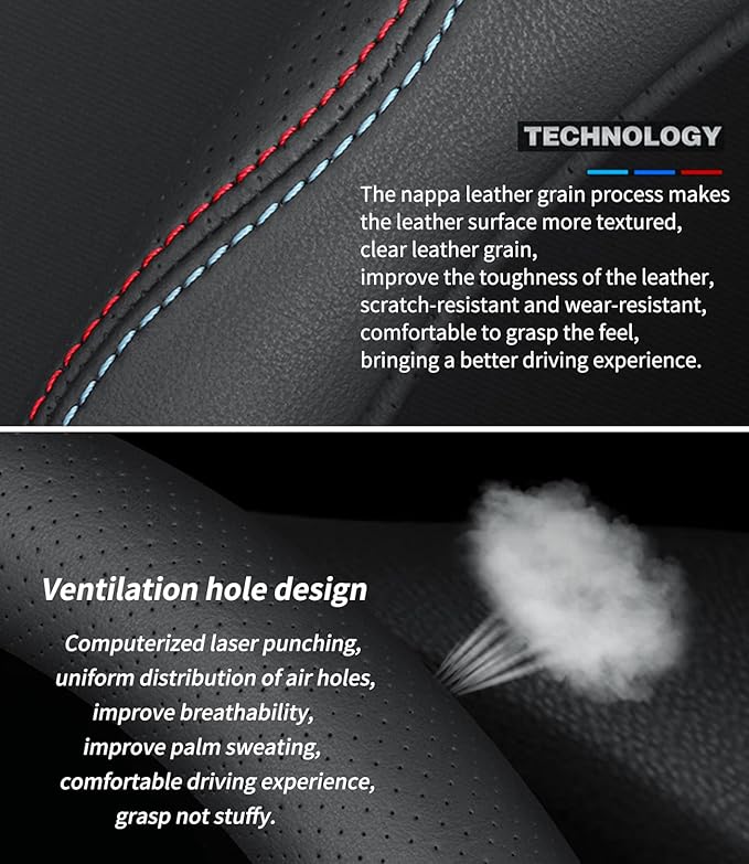 for Subaru Steering Wheel Cover, Premium Leather Car Steering Wheel Cover with Logo, Non-Slip, Breathable, for Subaru Accessories (B-Style,for Subaru)