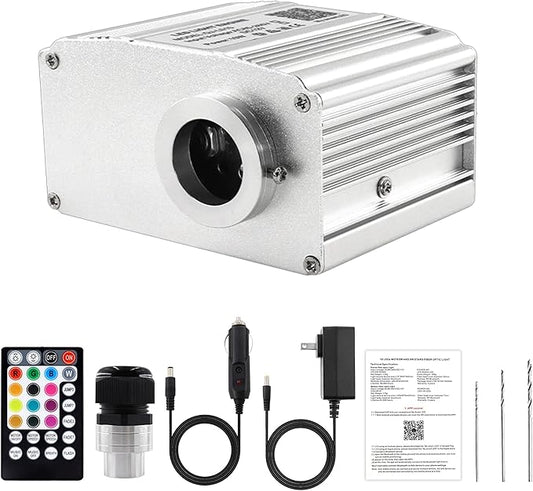 ATOKEE 10W Twinkle Fiber Optic Light Engine, Bluetooth App/RF Remote Control for Starlight Headliner, Car Plug & Power Adapter, PG Connector & 3 Drill Bits