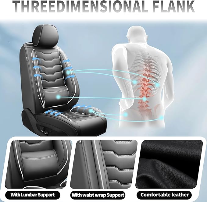 Fit CRV Car Seat Covers Premium Leather for Honda CRV cr-v 2011-2025 2026. Waterproof， Breathable, Scratch-Resistant & All-Weather Seat Cushion Protector (Full Set,White Line Black)